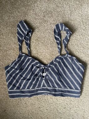 American Eagle Navy Stripe Smocked Tie Bralette Top XS/S (272)